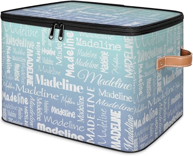 Custom Storage Basket with Name Personalized Keepsake Box with Zipper Lid Foldable Fabric Memory Bin Large capacity with Handle Green Blue Gradient