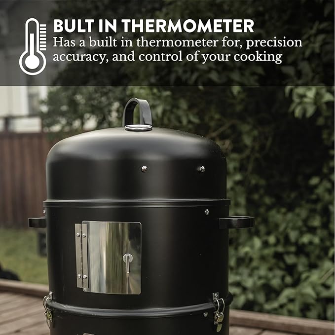 GasOne Vertical Smoker with Thermometer – 16 Inch Heavy Duty Charcoal Smoker – Multipurpose Charcoal BBQ Grill Smoker for Outdoor Camping – Easy Assembly 2 Access Doors Grill with Smoker