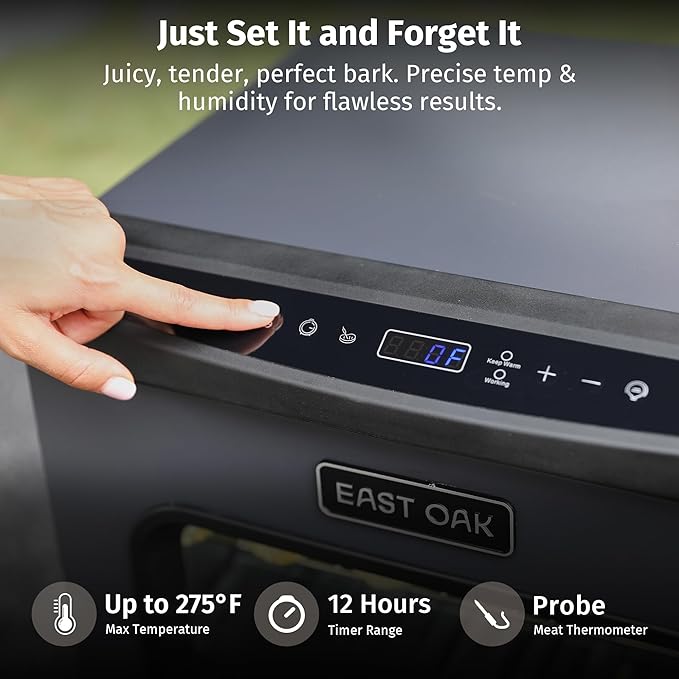 EAST OAK 30 Electric Smoker for Outdoors | Built-in Meat Probe &amp Clear Viewing Window | Side Chip Loader for 6x Longer Uninterrupted Smoking | 725 sq in Cooking Area for Bigger Batches Night Blu