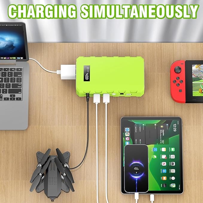 powkey 24000mAh/65W Solar Generator 30W with Panels Included 88Wh Portable Power Station with AC Outlet Lithium Battery Rechargeable Powered Bank with 110V AC Outlet for Emergency (Green+Black)