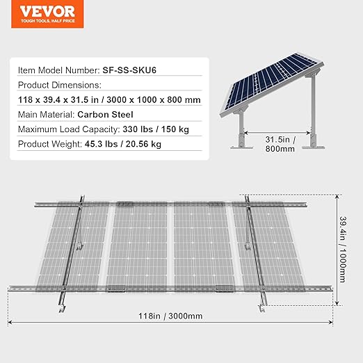 VEVOR Solar Panel Mounting Brackets 30-60 Adjustable Multi-Piece Brackets for 1-4PCS Panels Carbon Steel Ground Mount Stand for Farms RVs Boats Off-Grid System