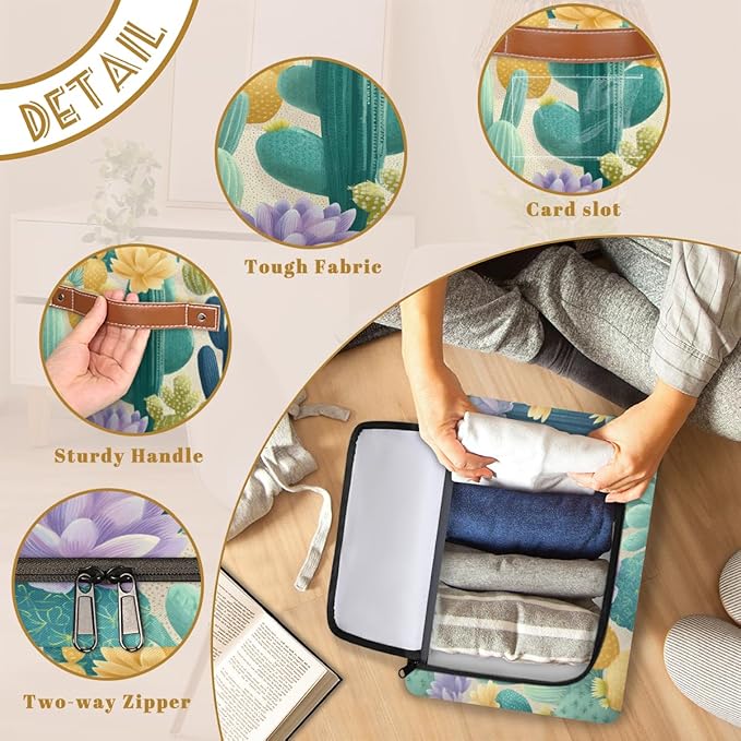 Cactus Storage Bins with Lids Flower Collapsible Cube Storage Basket with Leather Handle Foldable Storage Box with Lids for Organizing Home Closet