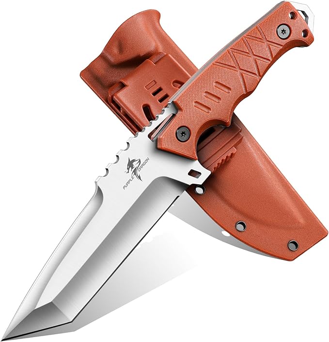 Purple Dragon Camping Knife with Sheath - D2 Steel Survival Knives for Camping Bushcraft - Ergonomic G10 Handle Outdoor Survival Gear Christmas Gift for Men and Women