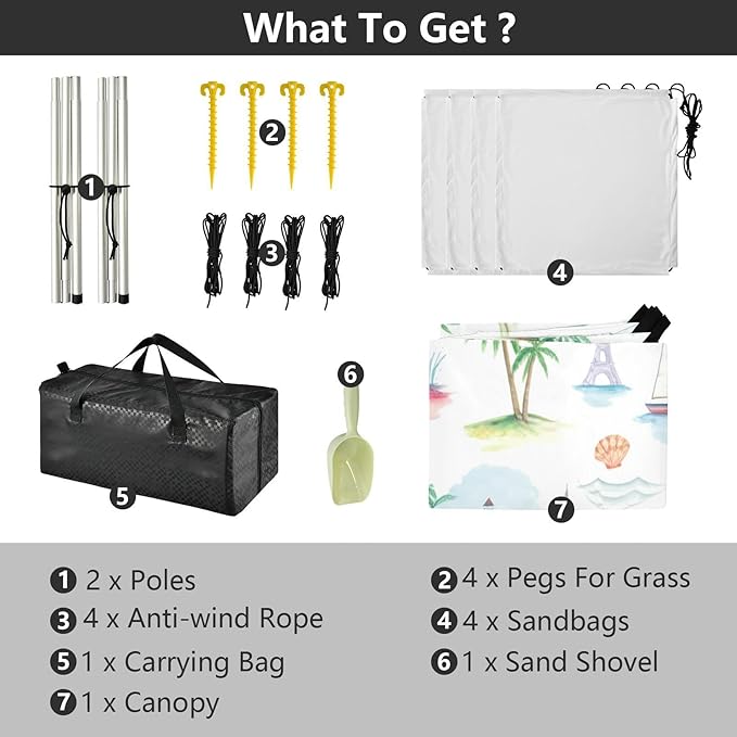 xigua Beach Elements Beach Tent Sun Shelter with Carrying Bag - Silver Coated Oxford Fabric Beach Canopy for Beach Camping Fishing - Includes Windproof Ropes Sandbags &amp Stakes