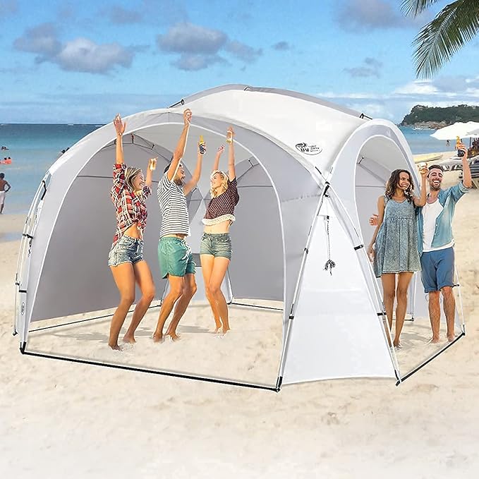 UNP Easy Beach Tent Pop Up Canopy UPF50+ Tent with Side Wall Ground Pegs and Stability Poles Sun Shelter Rainproof Waterproof for Camping Trips Backyard Fun Party Or Picnics