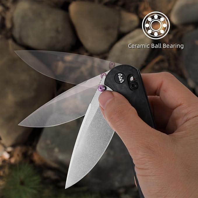 Folding Pocket Knife with Reversible Clip 3.23 14C28N Blade EDC Knife with Carbon Fiber Handle and Crossbar Lock Sharp Camping Hiking Hunting Survival Knives for Men (Purple)