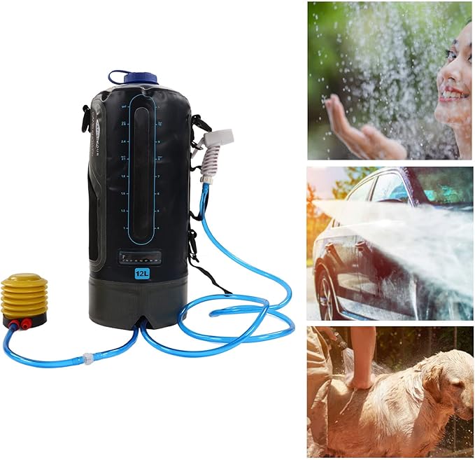 flexman 12L Camping Shower Portable Foldable Bath Bag Kit with Pump and Water Tube Camping Shower Bag for Travel Camping Barbecue Hiking Bathing Pets