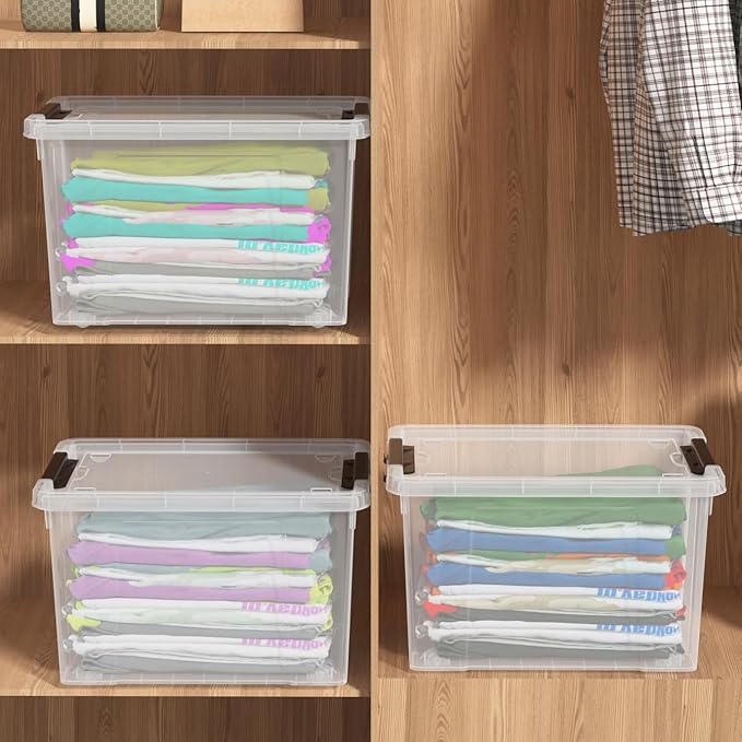 6-Pack Storage Box 22 Quart Stackable Plastic Bins with Snap-On Lids Clear