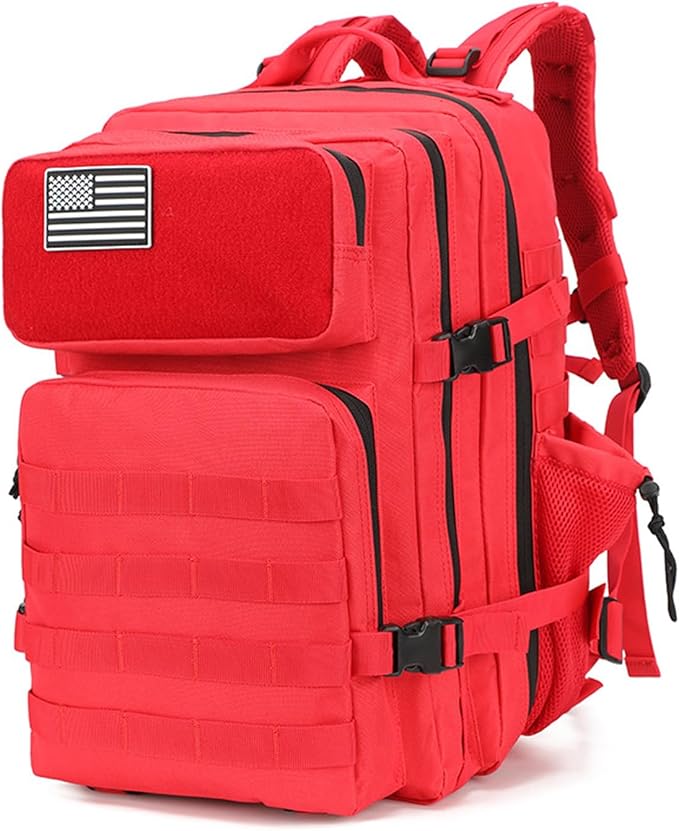 Military Tactical Backpack for Men and Women 45L Large Rucksack Army 3 Day Assault Pack Molle Backpacks (Red)