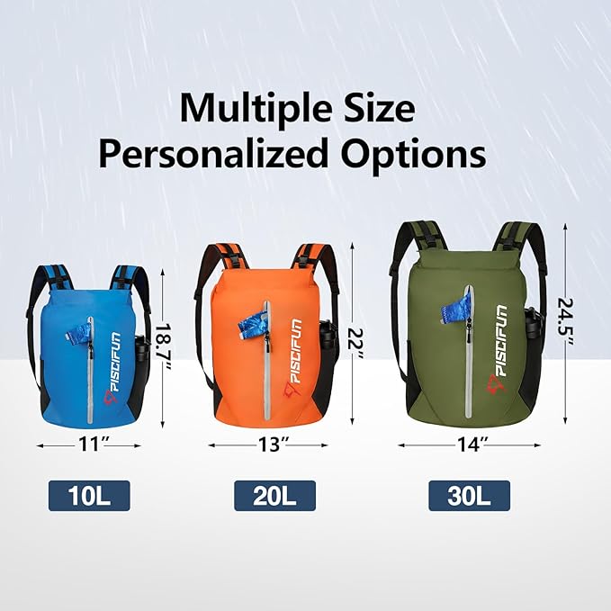 Piscifun Dry Bag Waterproof Lightweight Dry Backpack Roll-Top Sealed with Waist Pouch and Phone Case Keeps Gear Dry Inside for Kayaking Boating 10L 20L 30L