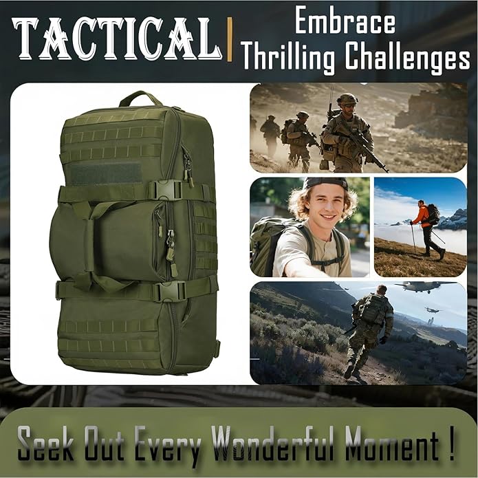60L 3-in-1 Tactical Backpack MOLLE Duffle Bag with Versatile Carrying Modes Backpack Crossbody Hand-Carry.