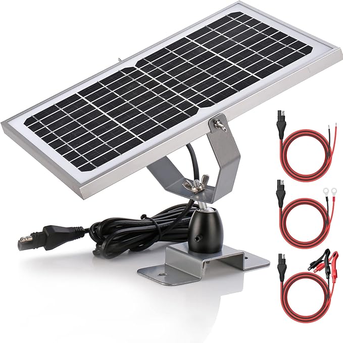 SUNER POWER 10W 12V Solar Battery Charger Maintainer Built-in Smart MPPT Charge Controller Adjustable Mount Bracket Waterproof 10 Watt Solar Panel Kits for Car Automotive Boat Marine RV Trailer