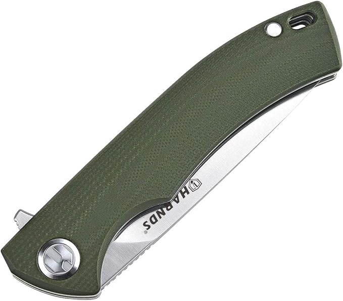 Harnds Talisman CK9168 Pocket Knife with Ball Bearing Pivot System Folding Knife with G10 Handle Pocketclip (armygreen handle)