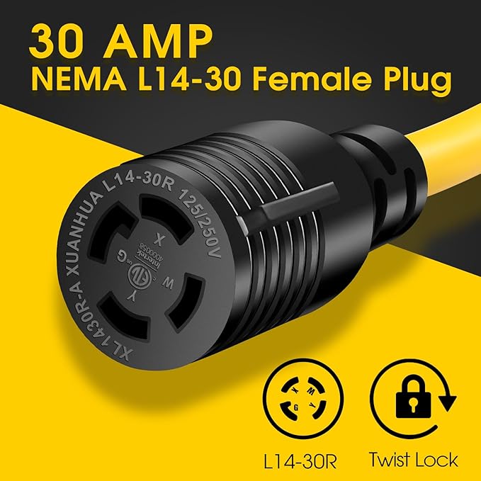 Generator Transfer Switch Adapter Cord 14-50P Male to L14-30R Female 50 Amp to 4 Prong Generator Plug Adapter Generator to House Adapter Cord 50Amp STW 10 AWG(1.5FT)