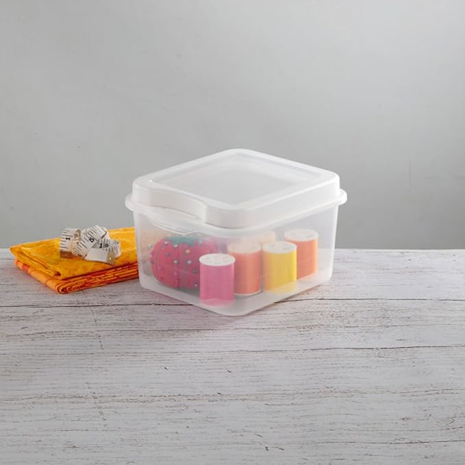 Sterilite 48-Pack Square Small FlipTop Clear Plastic Storage Box with Hinged Lid - Stackable Multipurpose Organizer for Art and Craft Supplies Accessories Photos &amp CDs Home or Office Use