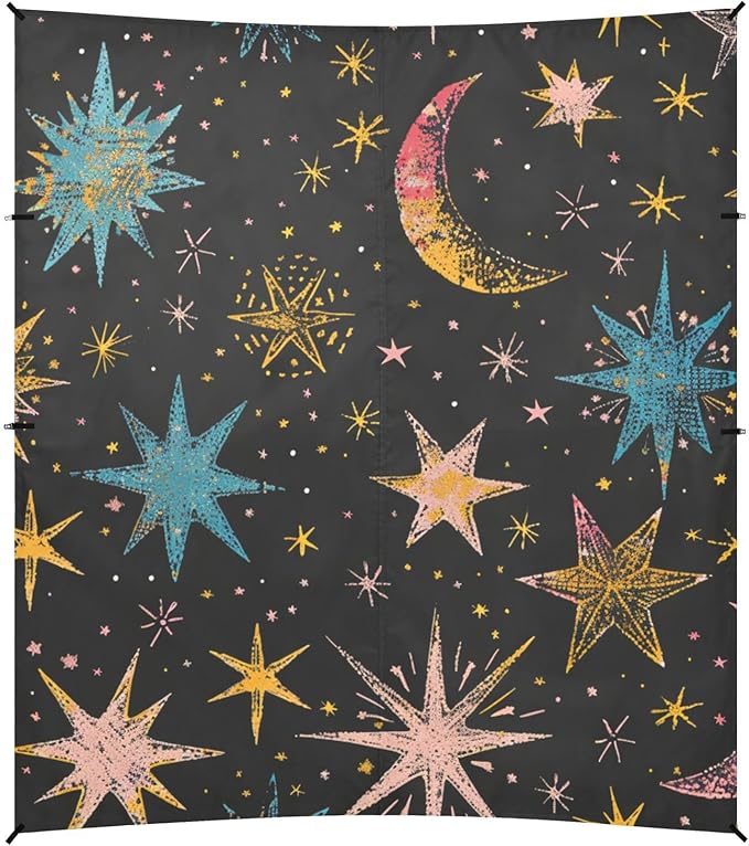 ALAZA Star Boho Astrology Mystical Bohemian Symbols of The Crescent Stars Beach Tent Sun Shelter Portable Canopy Sunshade for Outdoor Camping Picnics Backyard Fun 10x9 ft