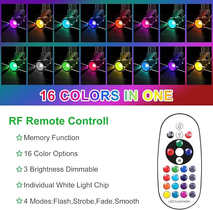 12W RGBW Landscape SpotlightColor Changing120V Landscape Lighting with RemoteIP65 Landscape Lights 16 Colors +Warm White Garden Decorative Lamp with US 3 Prong(8Pack)