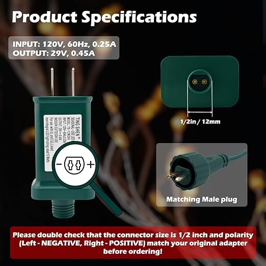 Goodsby Class 2 LED Transformer for Christmas X-Mas Tree Lights Holiday Lighting LED String Light 29V 0.45A Power Supply 13W Raintight US Plug Power Adapter UL-Listed TS-13W29V (Right Positive)