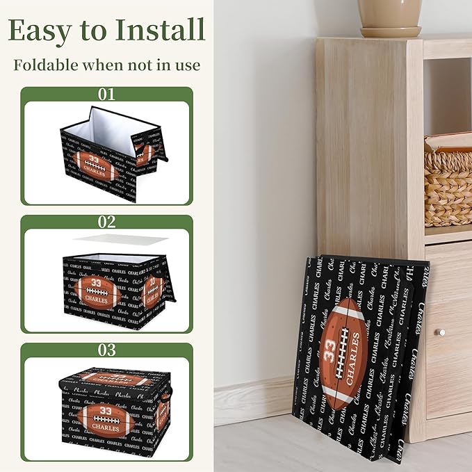 American football Custom Storage Bins with Lid Foldable Fabric Personalized Storage Basket Box with Handle Storage Organizer Container for Home Bedroom Closet