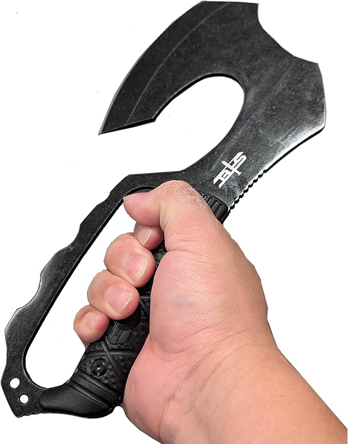 NLX 10.5” Black Stonewash Fixed Blade Machete Axe. Full Tang Hatchet. Outdoor Stainless Steel Tools with ABS Sheath. Durable Gear for Camping Hiking Bushcraft EDC Use