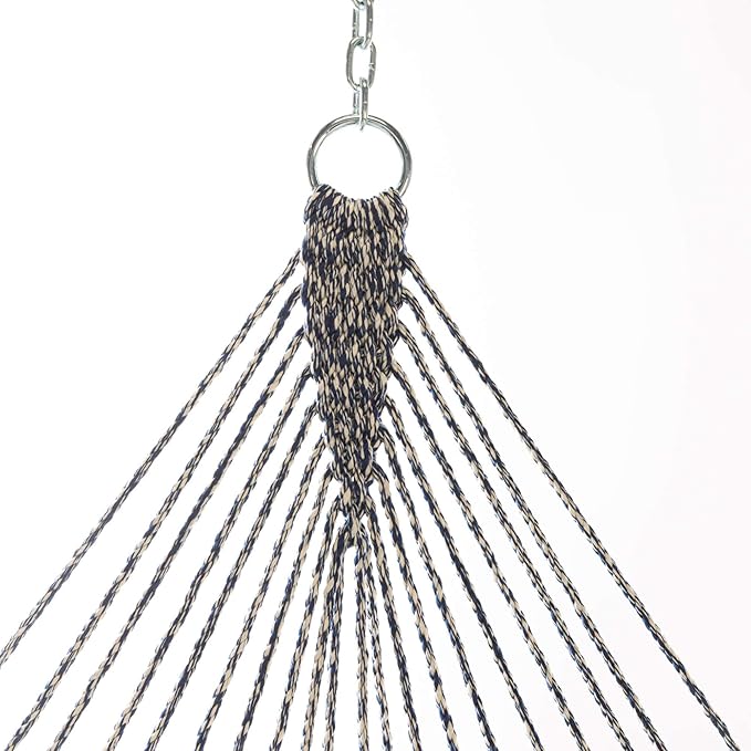Hatteras Hammocks Small Navy Oatmeal Heirloom Tweed DuraCord Rope Hammock – 11 ft. x 45 in. 450 lb Capacity Cumaru Spreader Bar Zinc-Plated Hardware Handcrafted in The USA