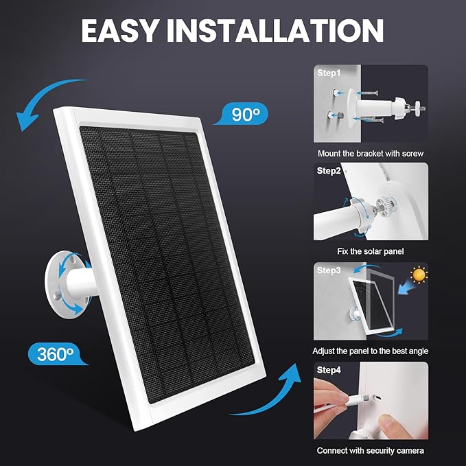 Ring Solar Panel8W Ring Solar Charger Compatible with Stick Up Camera &amp Pro Spotlight Plus &amp Pro Stick Up Spotlight Cam Battery9.35ft Long Cable with USB-C for Outdoor Cameras (White 2 Pa