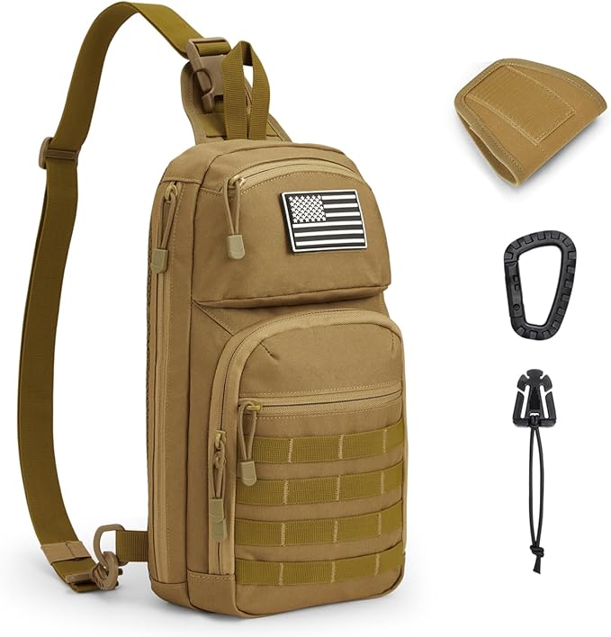 G4Free 10L Tactical EDC Sling Bag Backpack Military Molle Chest Shoulder Assault Pack for Concealed Carry(Tan)