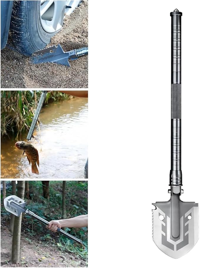 Folding Shovel Survival Multitool Multifunctional Entrenching Tool Portable Collapsible Spade Compatible with Camping Backpacking Trenching