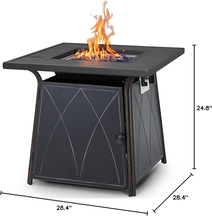 Sophia &amp William Gas Fire Pit Table 28 Inch 50000BTU Square Outdoor Propane FirePits 2 in 1 Auto-Ignition Patio Fireplace for Outside with Lid and Blue Fire Glass Black