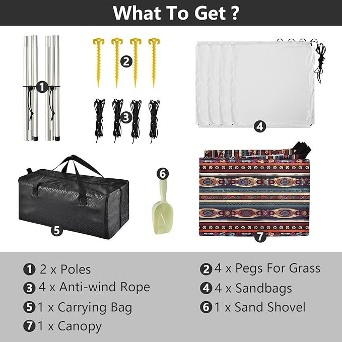 ALAZA Nationalism Stripes Tribal Style Beach Tent Sun Shelter UPF50+ Protection Beach Shade Canopy w/ 4 Sandbags for Outdoor Camping Fishing Backyard Fun Picnic 10x9 ft