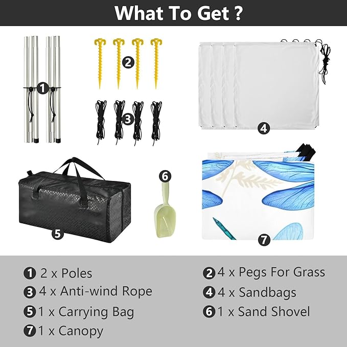 Beach Canopy with Windproof Ropes &amp Sandbags Beach Tent Sun Shade Sun Shelter for Camping Trips Fishing Backyard Fun or Picnics Dragonfly