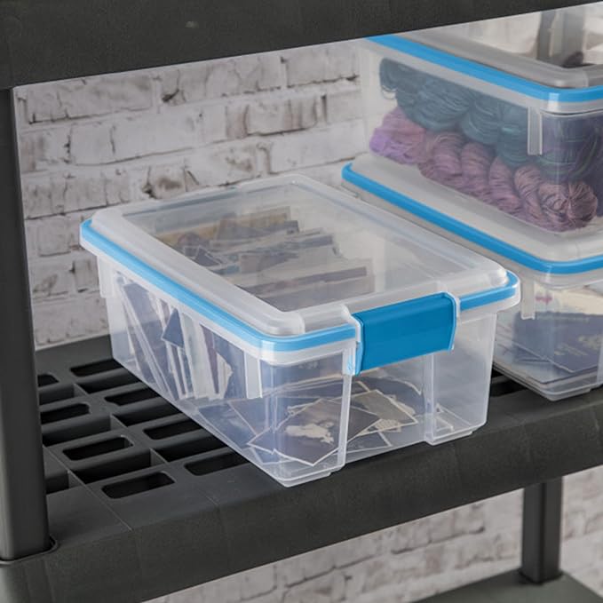 Sterilite 6-Pack Gasket Box Weather-Resistant Storage Bins with Latching Lids 12 Quart - Heavy-Duty Organizing Containers for Closet Bathroom and Office