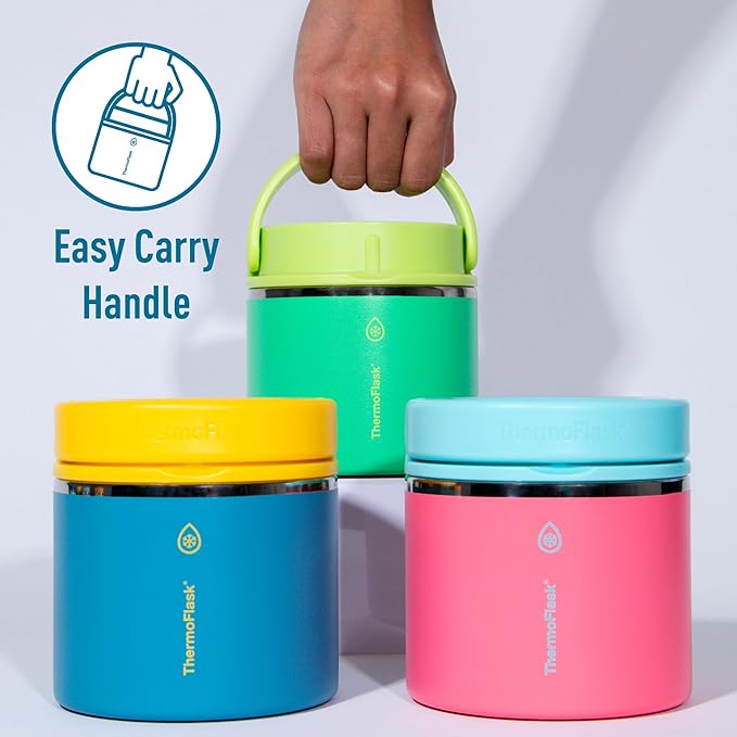 ThermoFlask 20 oz Double Wall Insulated Food Jar 2-Pack Sugar Coral + Maui Blue/Maui Blue + Sunrise