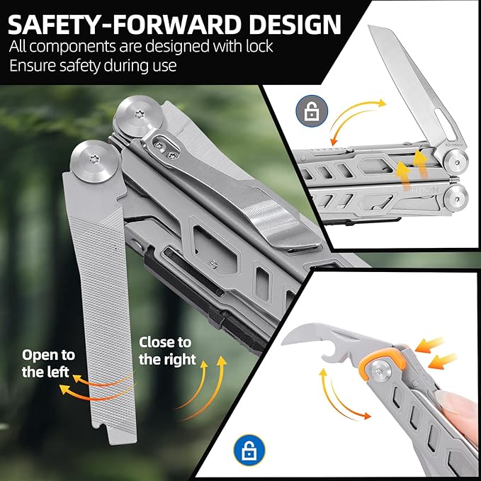 HANSHI Multitool Pliers 22-in-1 YG10 Tungsten Steel Multi Tool with ScissorsReplaceable Wire Cutters Flint Window Breaker Back ClipIdeal for Camping Survival and Gift(Silver)