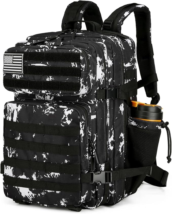 Lovelinks21 25L Tactical Backpack for Men and Women Military Backpack Small Assault Pack Molle Backpack Bug Out Bag Travel Rucksack Daypack (Black Lightning)