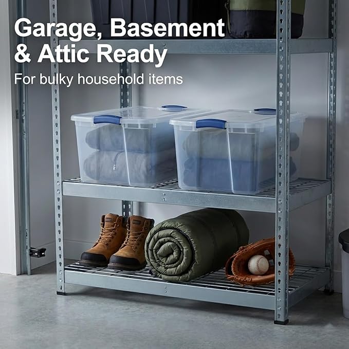66 Qt Storage Bins with Lids 2 Pack Large Clear Plastic Storage Containers with Secure Blue Latches Stackable Clear Totes for Sports Equipment