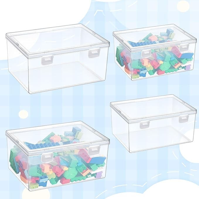 20 Pcs Plastic Playroom Storage Organizer Box Stackable Bins with LidsClear Storage Containers for Holds Small Toys Building Blocks Puzzles (7.09 x 5.2 x 3.43 Inch5.6 x 4.1 x 2.4 Inch)