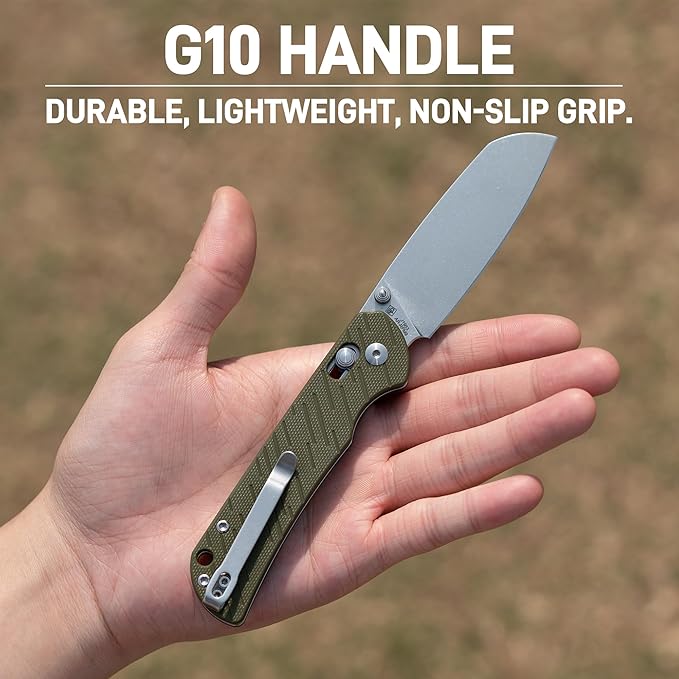 CJRB Lyrid Folding Knife 3.15'' AR-RPM9 Steel Blade with G10 Handle Crossbar Lock Sharp EDC Knife for Men Women Camping Survival Hiking(J1953 Green)