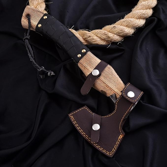 Handmade Viking Axe – Carbon Steel Blade with Ashwood Handle – Norse Hatchet for Outdoor Camping &amp Hunting Black Leather Wrapped Handle with Leather Sheath Wood Splitting Axe Viking Gifts for M