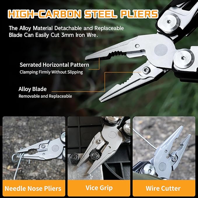 28-in-1 Multitool Pliers with Scissors Rope CuttersSaw ScrewdriversCan OpenerFileCarrying PouchStainless Steel Pocket Multi-Tool Ideal for Camping Survival Toolkit and Gift for him