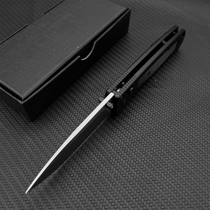 HUAAO EDC Pocket Knife 3.19-inch D2 Steel Blade Lightweight Black Aluminum Handle with Thumb Post Unisex Portable Folding Knife Suitable for Outdoor Camping and Everyday Use