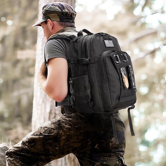 Tactical Backpack for Men Military Army Rucksack 40L Large Molle Army Assault Pack with Bottle Holder Day Pack Bug out Bag Survival Backpack for Hiking Hunting Travel Camping Black