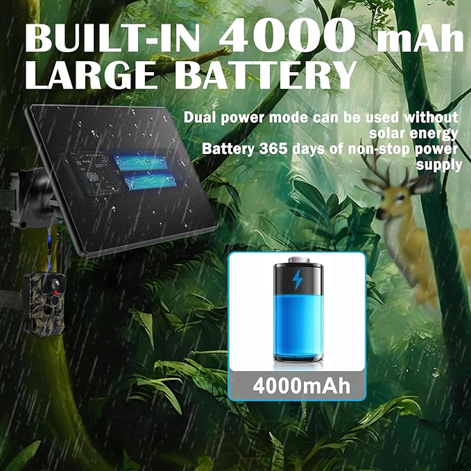 Trail Camera Solar Panel6W Solar Battery Charger Kit 6V/2A 9V/2A 12V/2A with 4000mAh Battery for Hunting CameraIP65 Waterproof Hunting Accessory1.7/2.1/1.35mm DC &ampUSB-C Connectors for Trail Cam