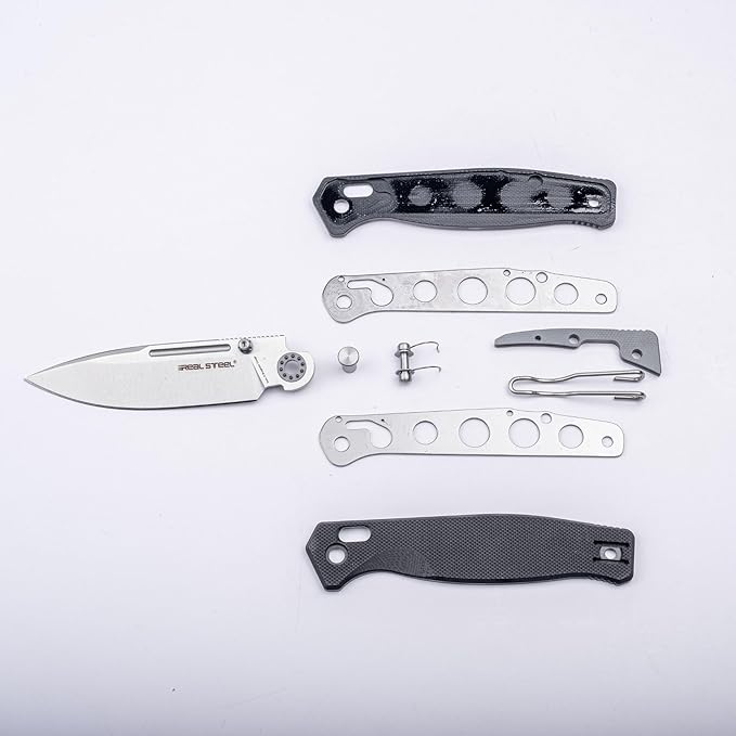 REALSTEEL Huginn Compact Folding Pocket Knife Crossbar Lock 3.15'' VG-10 Steel Blade Thumb Stud G10/Micarta Handle Lightweight Knife with Reversible Deep Carry Clip for Men and Women EDC Gift fo