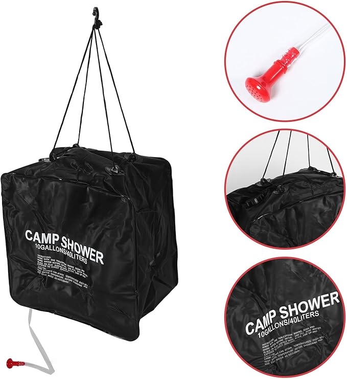 Kichvoe 40l Solar Heating Camping Shower Bag with Spray Head Portable Outdoor Shower Water Bag for Hiking Travel and Camping