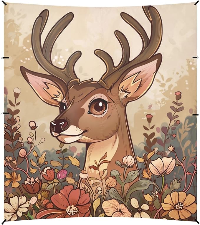 ALAZA Beautiful Deer with Awesome Flowers Cartoon -Seed 1713421452 Beach Tent Sun Shelter Portable Canopy Sunshade for Outdoor Camping Picnics Backyard Fun 10x9 ft