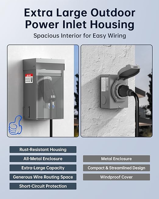 50A Generator Inlet Box &amp Plug with Circuit Breaker Combo - VHBW 50 Amp Power Inlet Box Set 125/250V 12500W Weatherproof/Rainproof ETL Listed