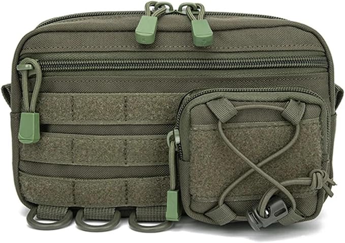 Tactical Molle Horizontal Admin Pouch with Front Drawstring Pocket Modular Pouch Utility Organizer Bag Outdoor Waist Bag
