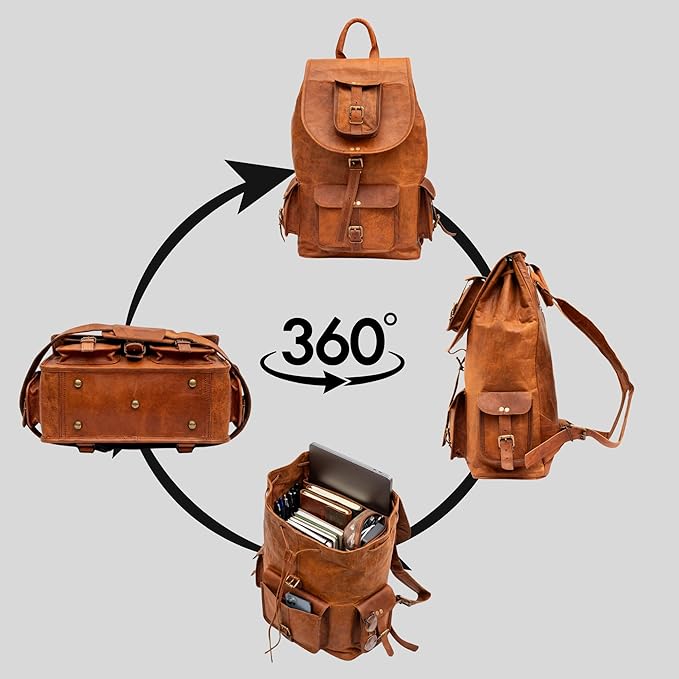 TWARA Vintage Leather Sports Backpack for Men &amp Women Handmade Full Grain Leather Gym &amp Travel Rucksack Large Capacity Outdoor Hiking Backpack College Sports Bag Workout Travel Daypack