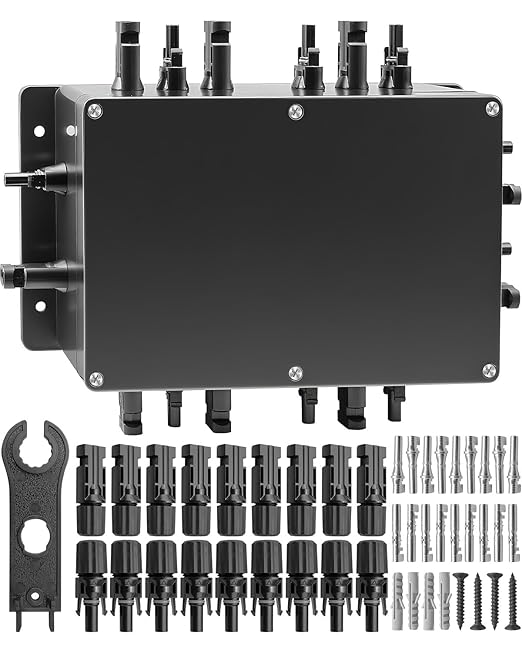 GMURA 8 String Solar PV Combiner Box IP68 Waterproof Circuit Breaker Box with 30A Fuse &amp Install Screws &amp Wrench for RV Roof On/Off Grid Solar Panel System 8 in 1 Out
